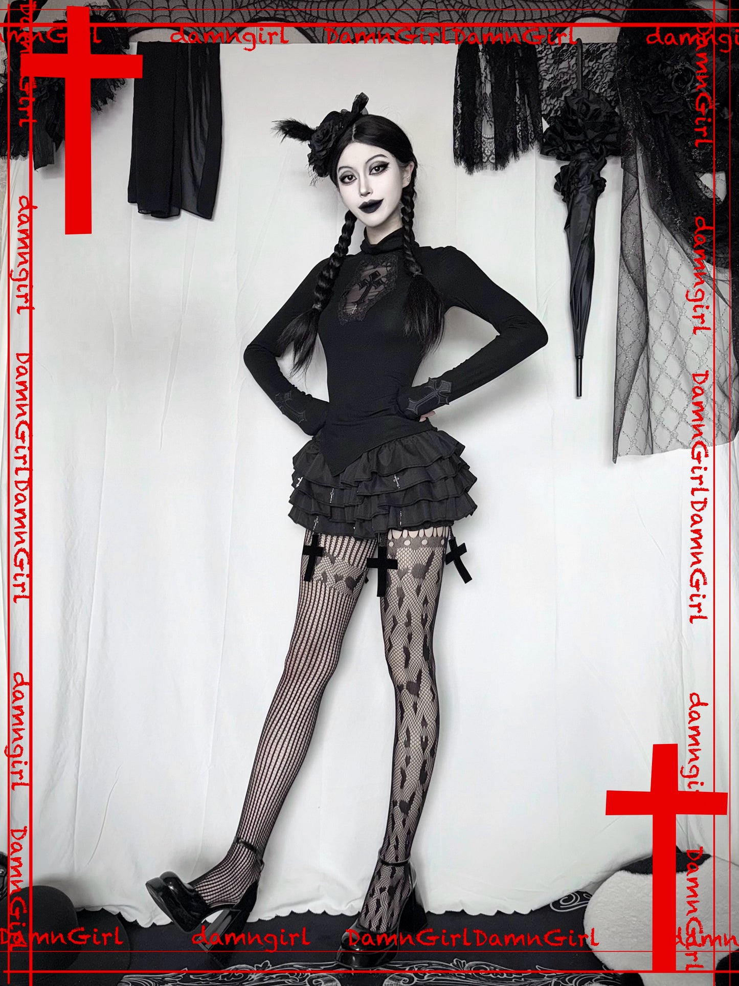 Cross Gothic Dark Cake Puff Skirt