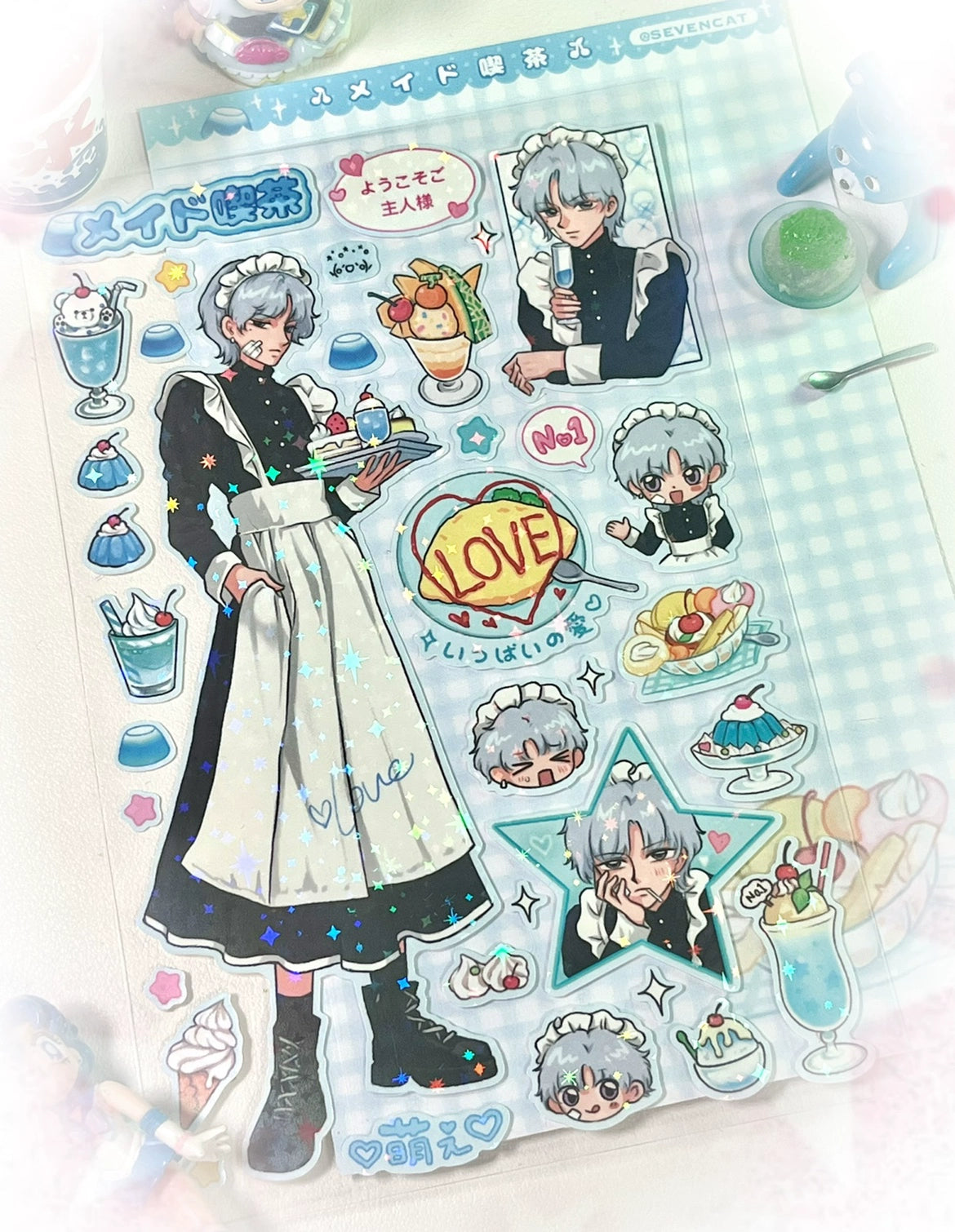 Maid Tea Shop Set Handbag Stickers Japanese Showa Card ID Photo