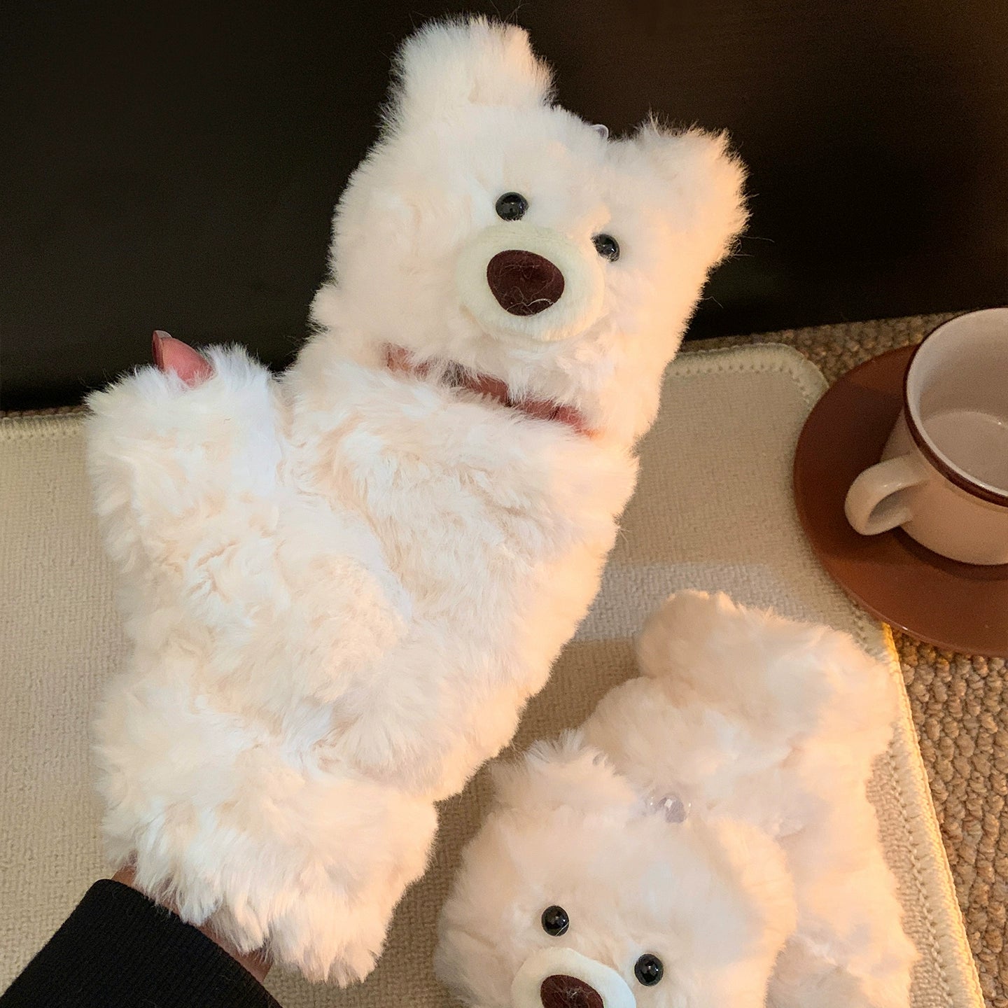 Cute teddy bear flip half finger plush gloves