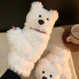 Cute teddy bear flip half finger plush gloves