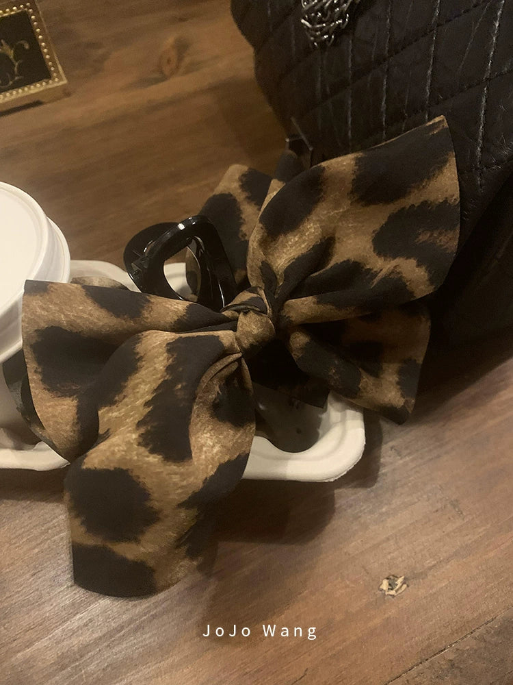 Leopard print bow hair clip