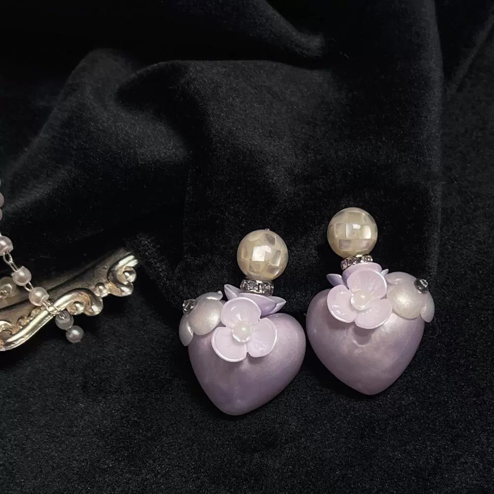 ~* tuberose bottle *~three-dimensional love perfume bottle modeling lavender pearl fritillary ball earrings