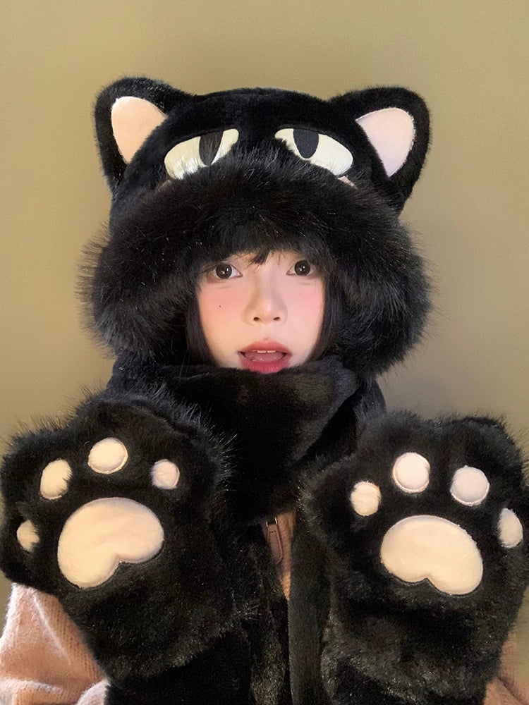 Cute cat plush hat and scarf in one