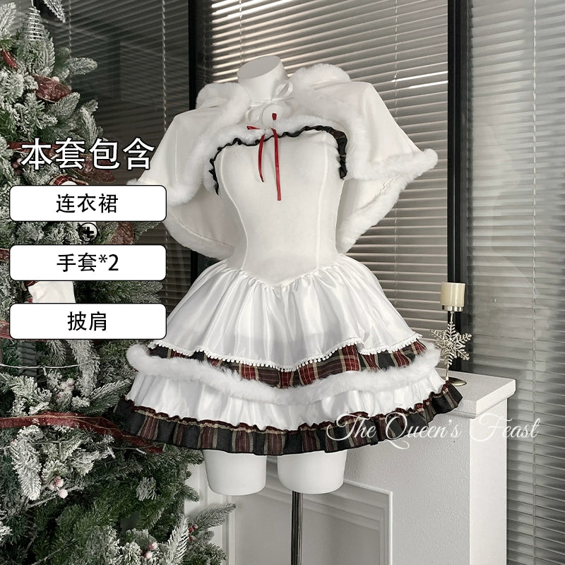 White velvet strapless Christmas dress