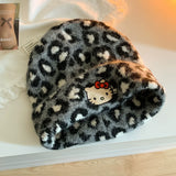 Kitty leopard print woolen hat