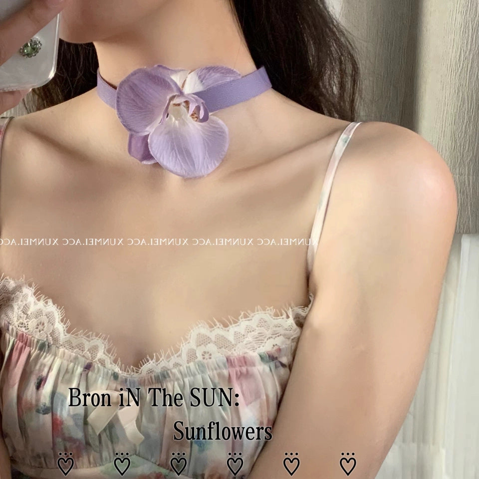 Y2K butterfly orchid plush choker