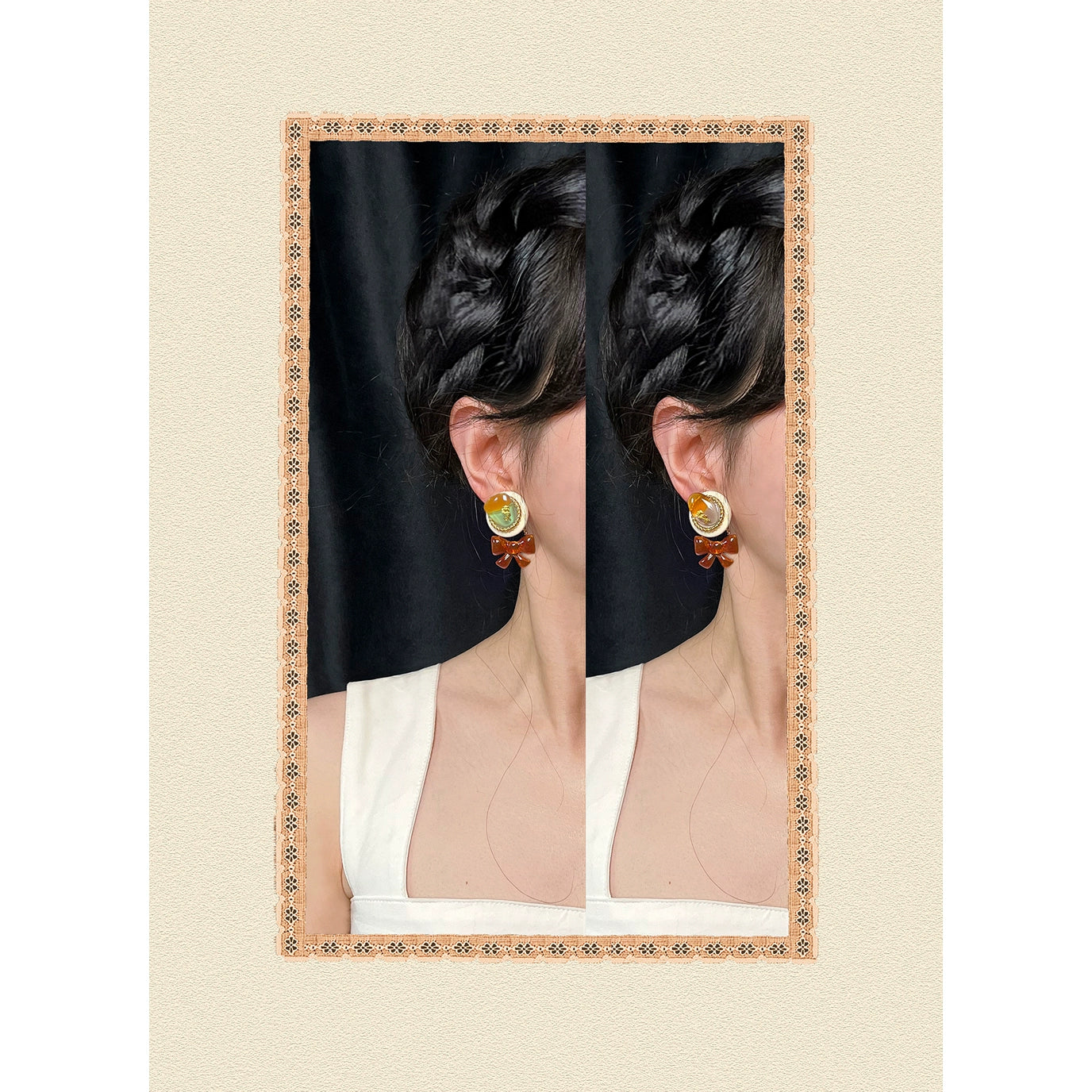 *Celluloid hat *~Two tone small stone and amber butterfly earrings