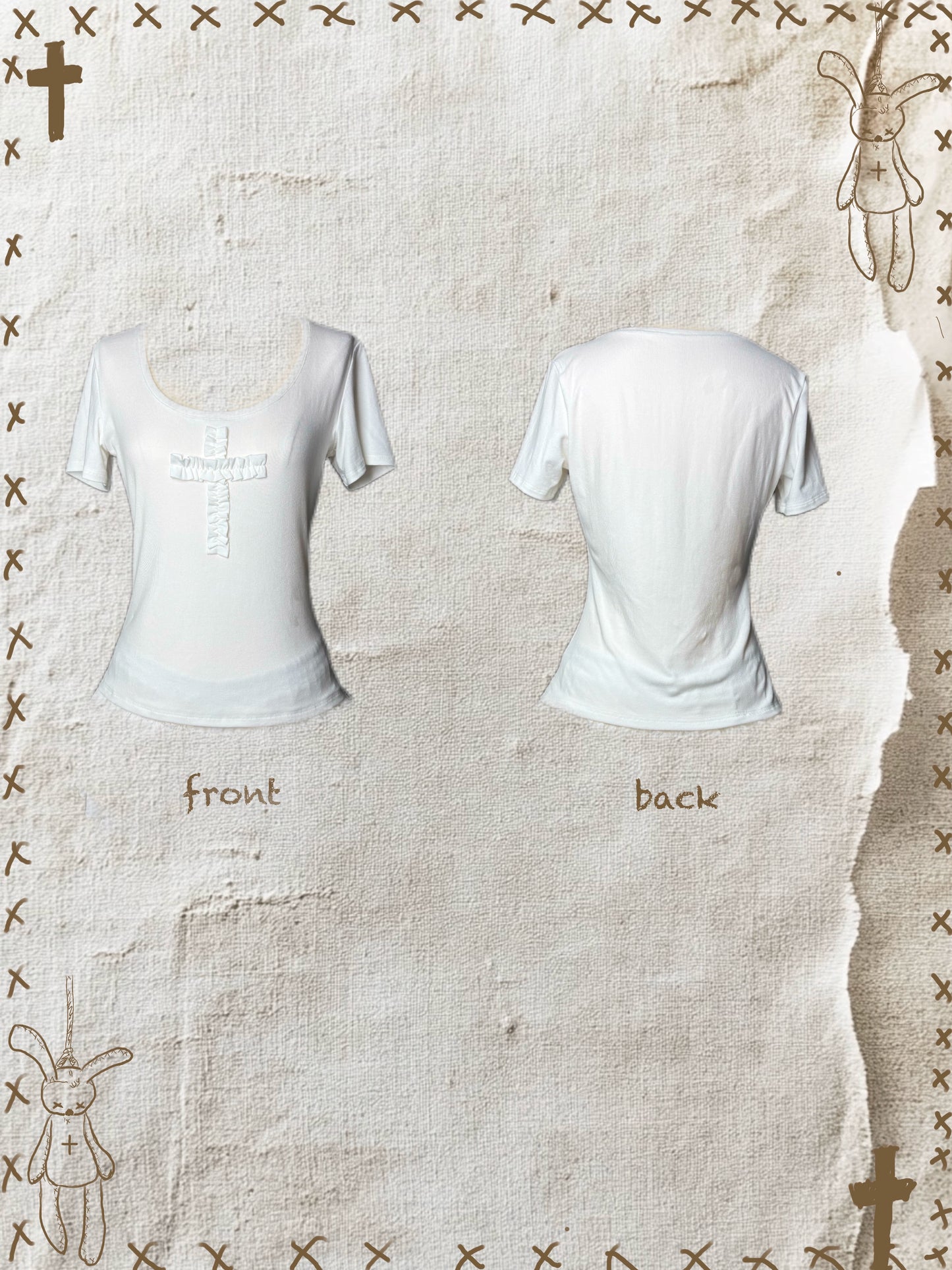 Dark White Gothic Cross Neck Hanging T-shirt Cake Skirt