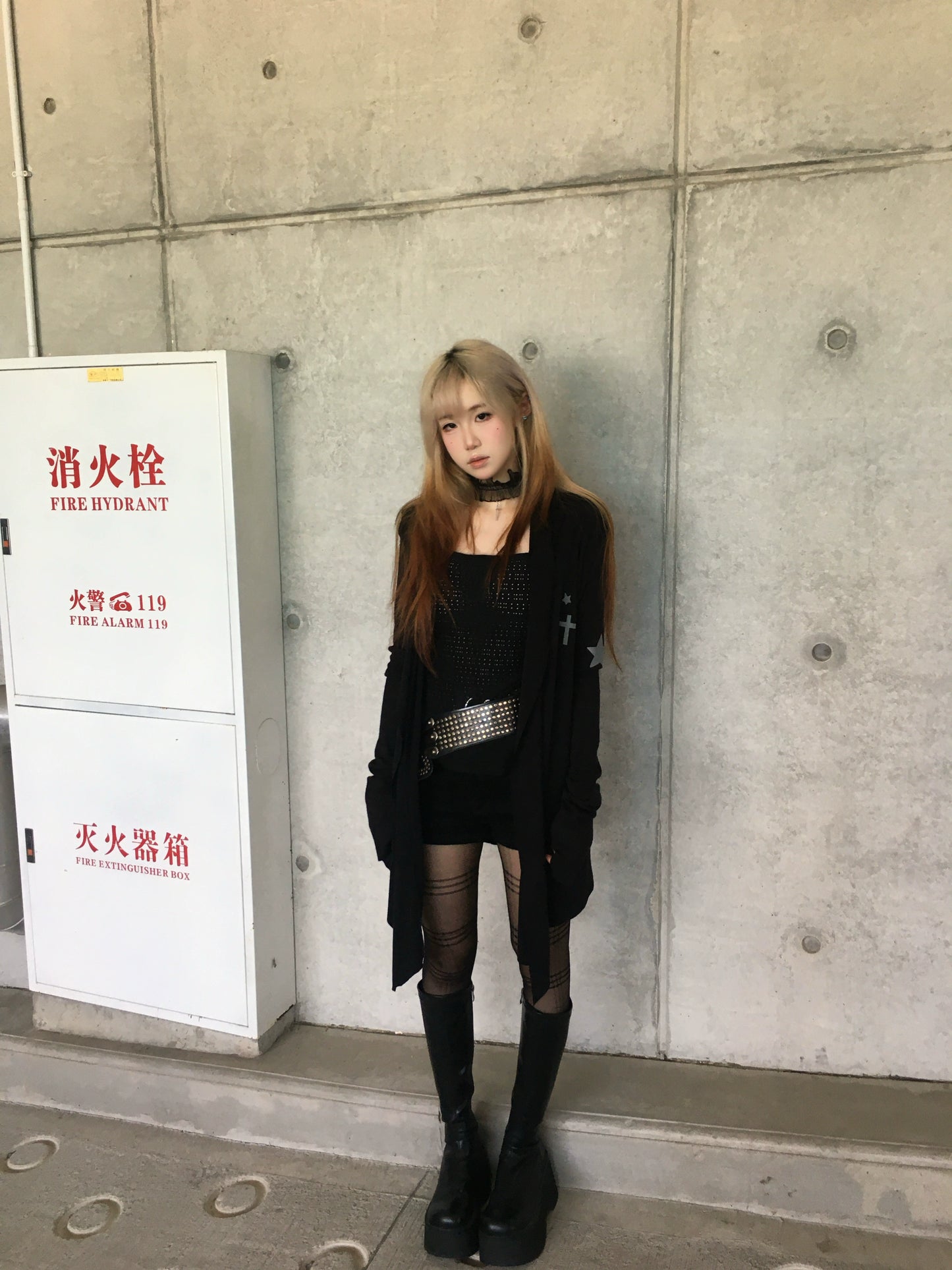 Irregular black robe cardigan with wing print