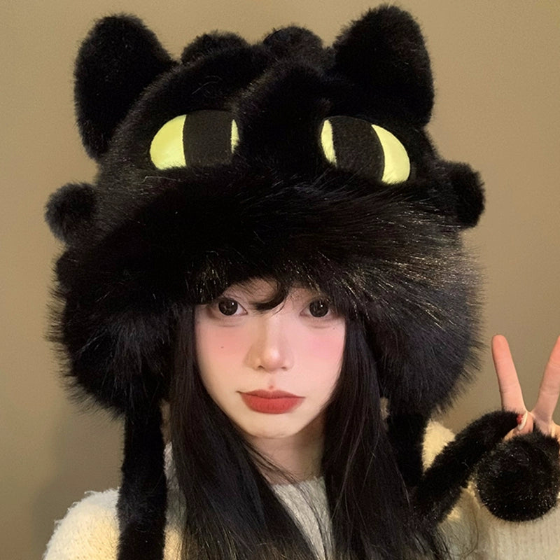 Cute black toothless plush hat