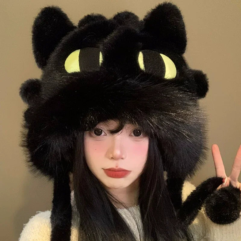 Cute black toothless plush hat