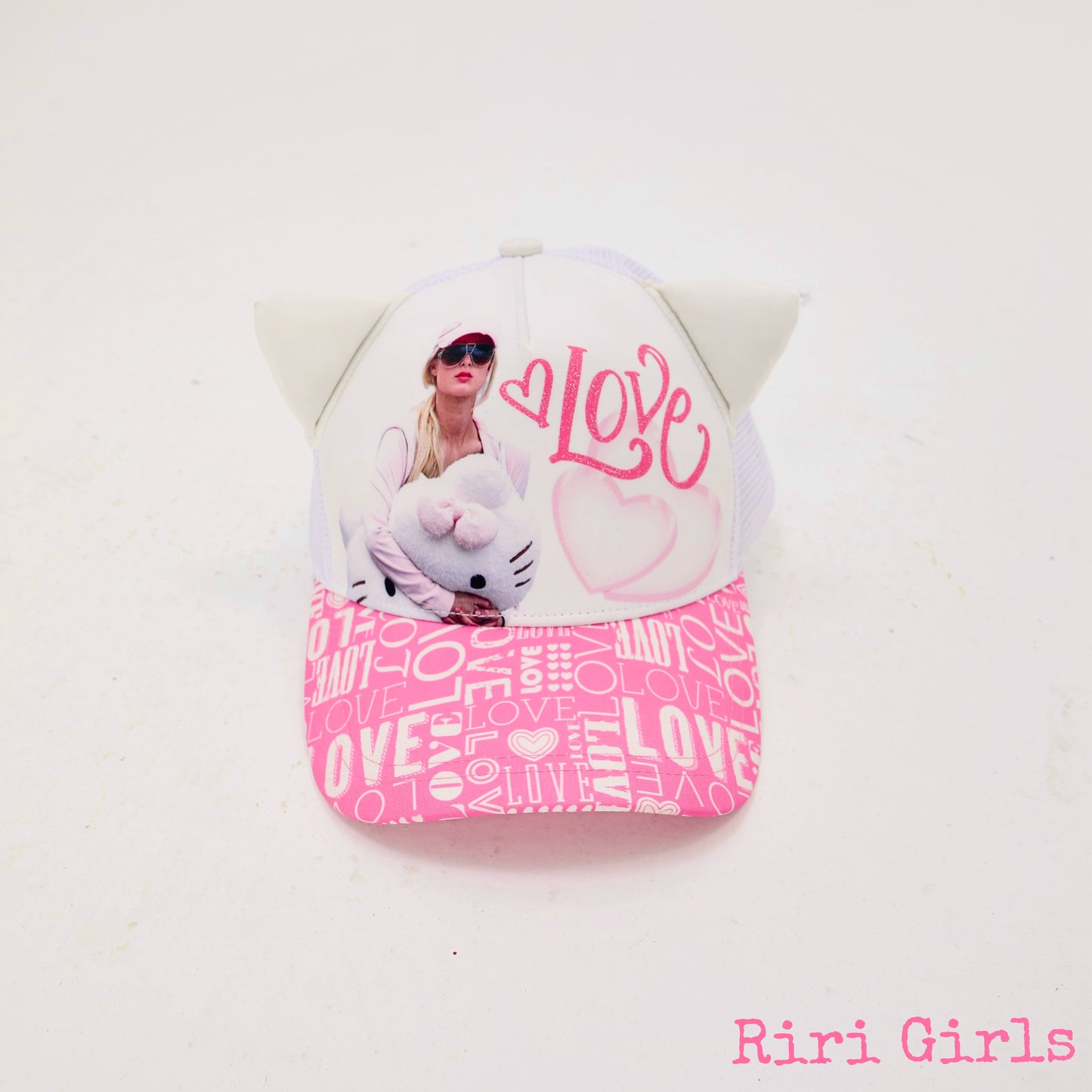 Full print portrait KT embroidered cute cat-eared hat