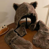 Cute fox ears plush hat scarf hat in one