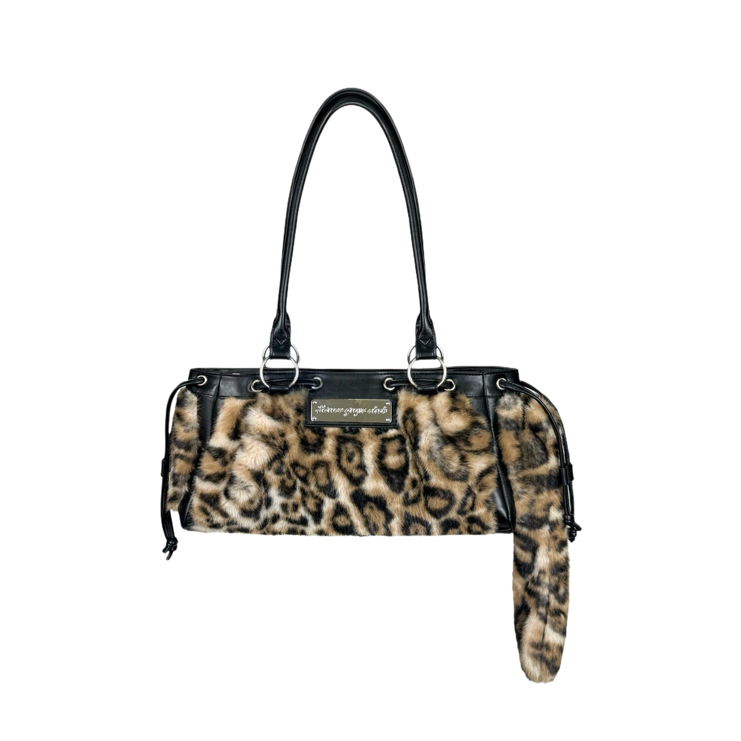 Underarm bag with leopard print tail
