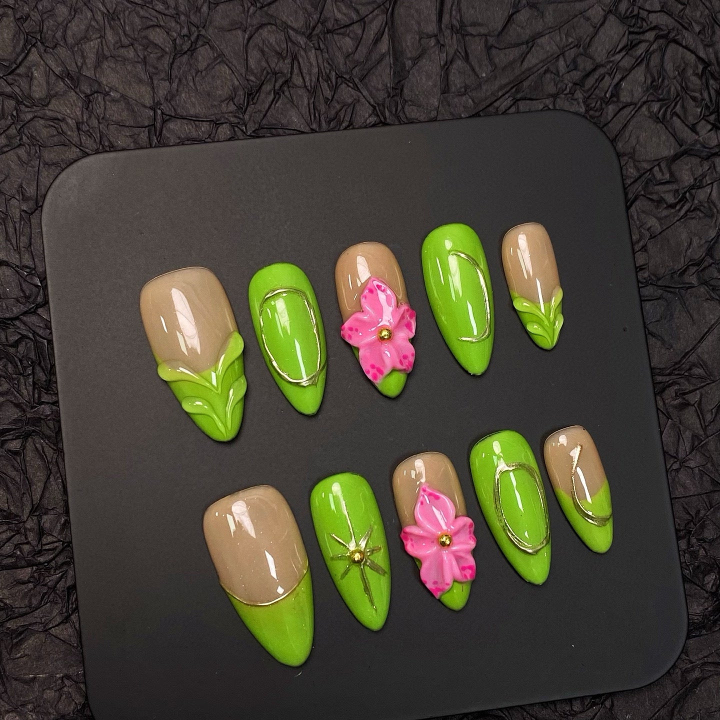 Almond Carving Colorful Handmade Flower Wearing Nail Patch