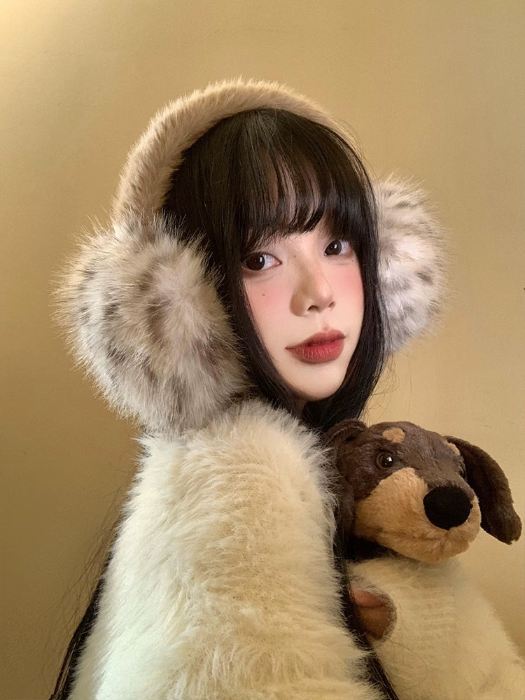 Leopard print plush earmuffs