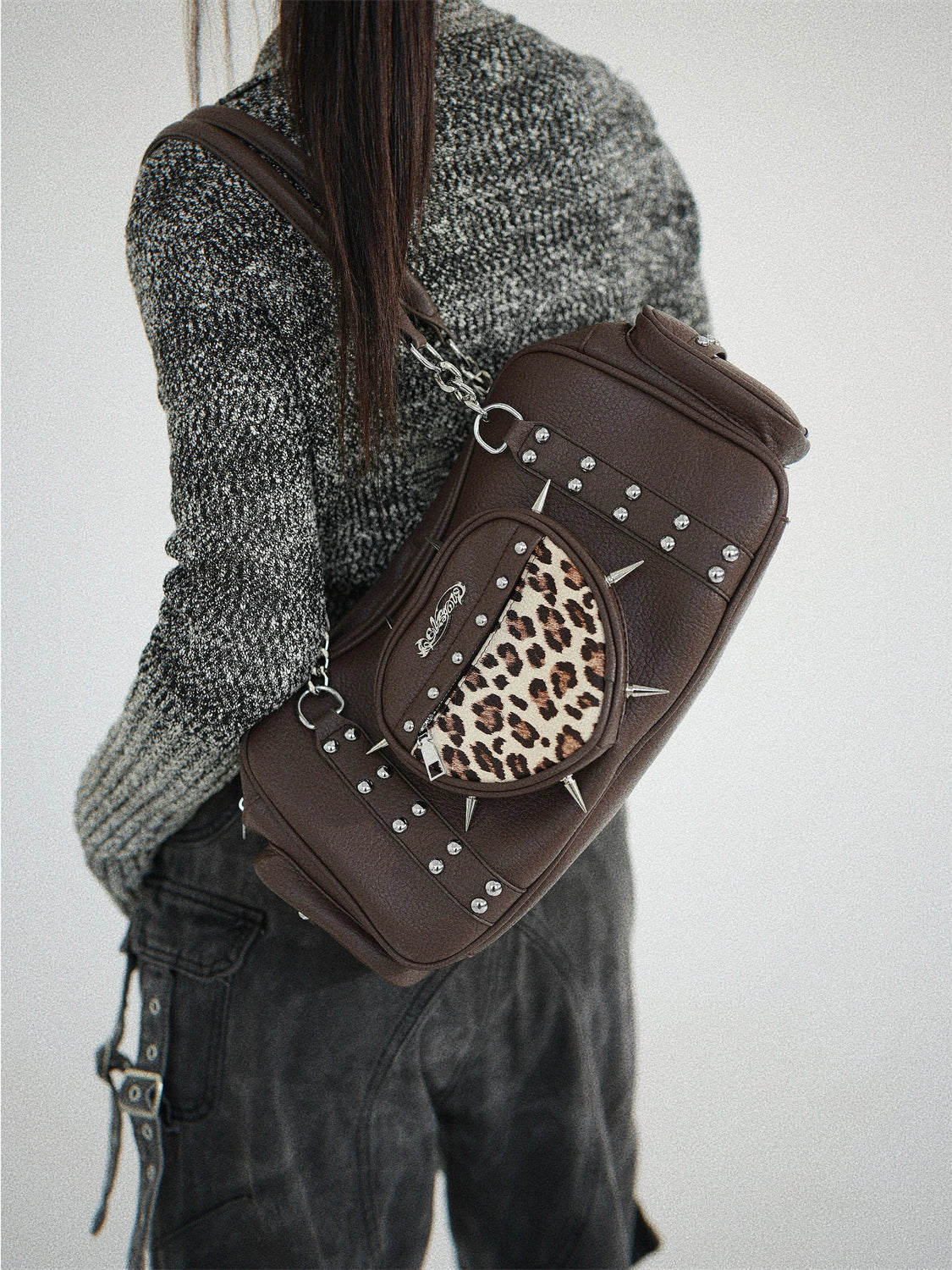 Abigail Rivet Love Leopard Pattern Underarm Bag