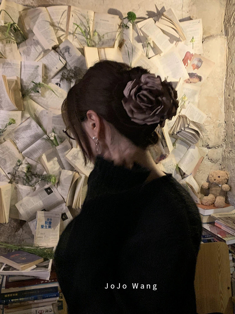 Khaki silk flower hair grab