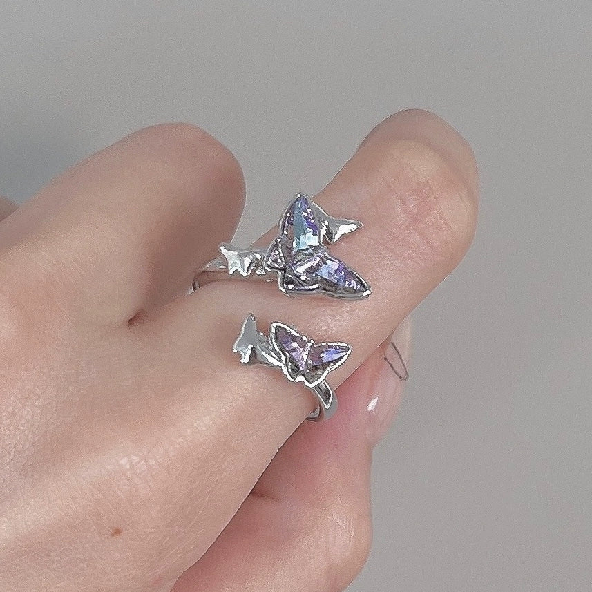 Y2K Blue Purple Sparkling Zircon Butterfly Necklace