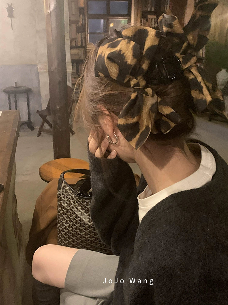 Leopard print bow hair clip
