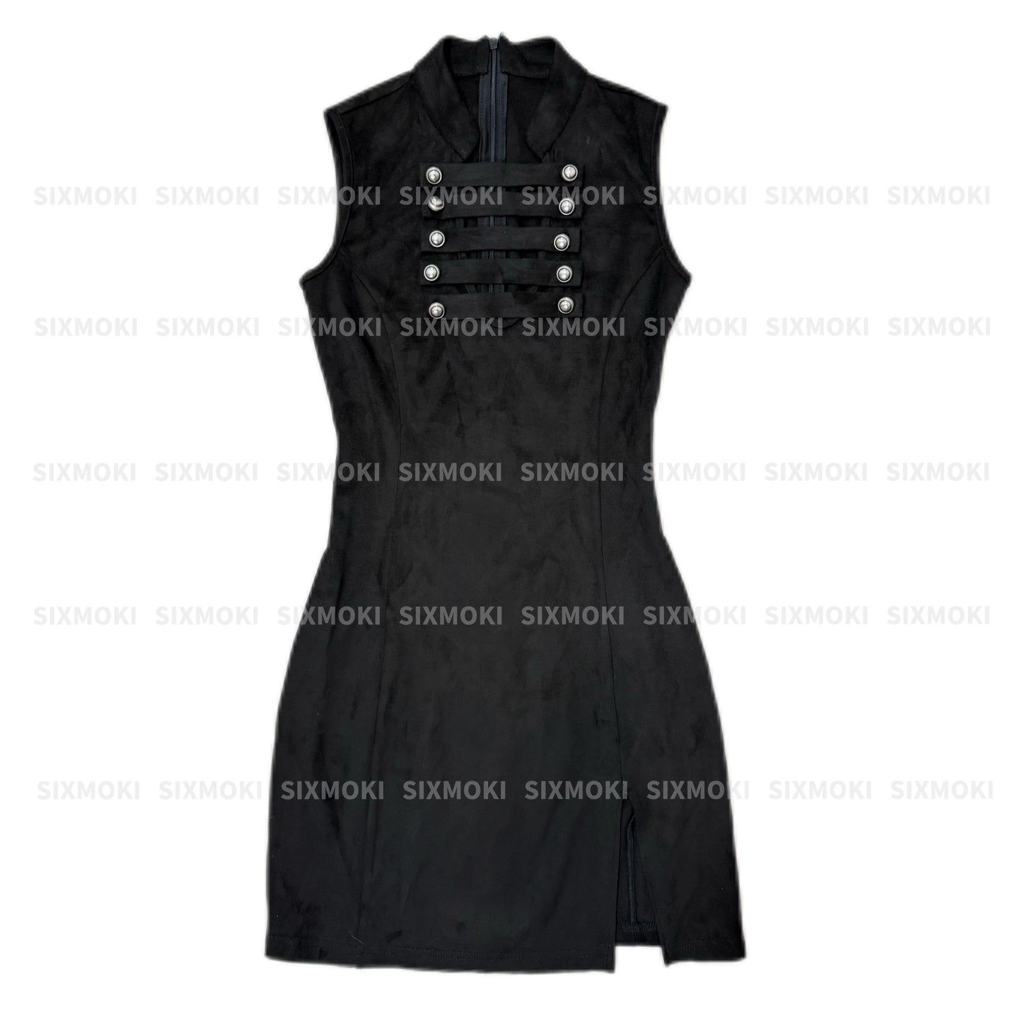 Suede velvet stand-up neck low-neck dress