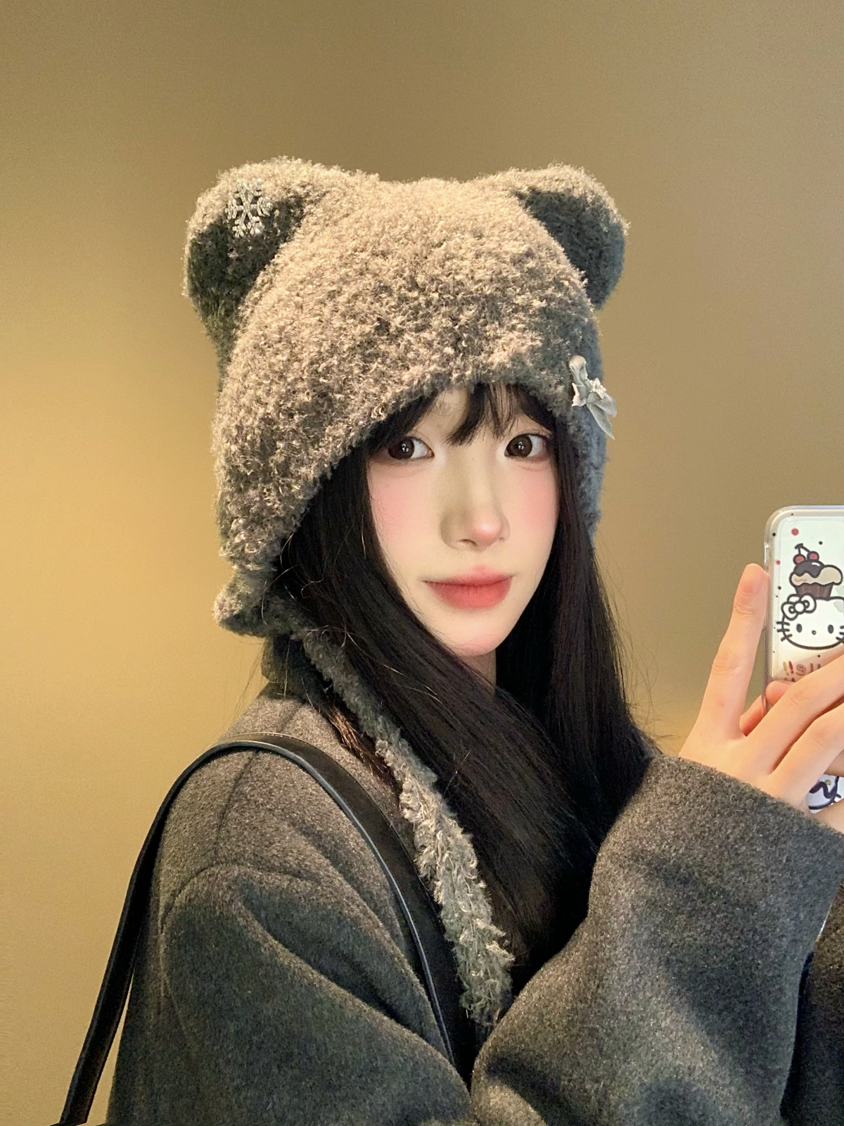 Black cat ear woolen hat