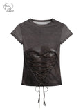 Mesh doll print strap slim fit top