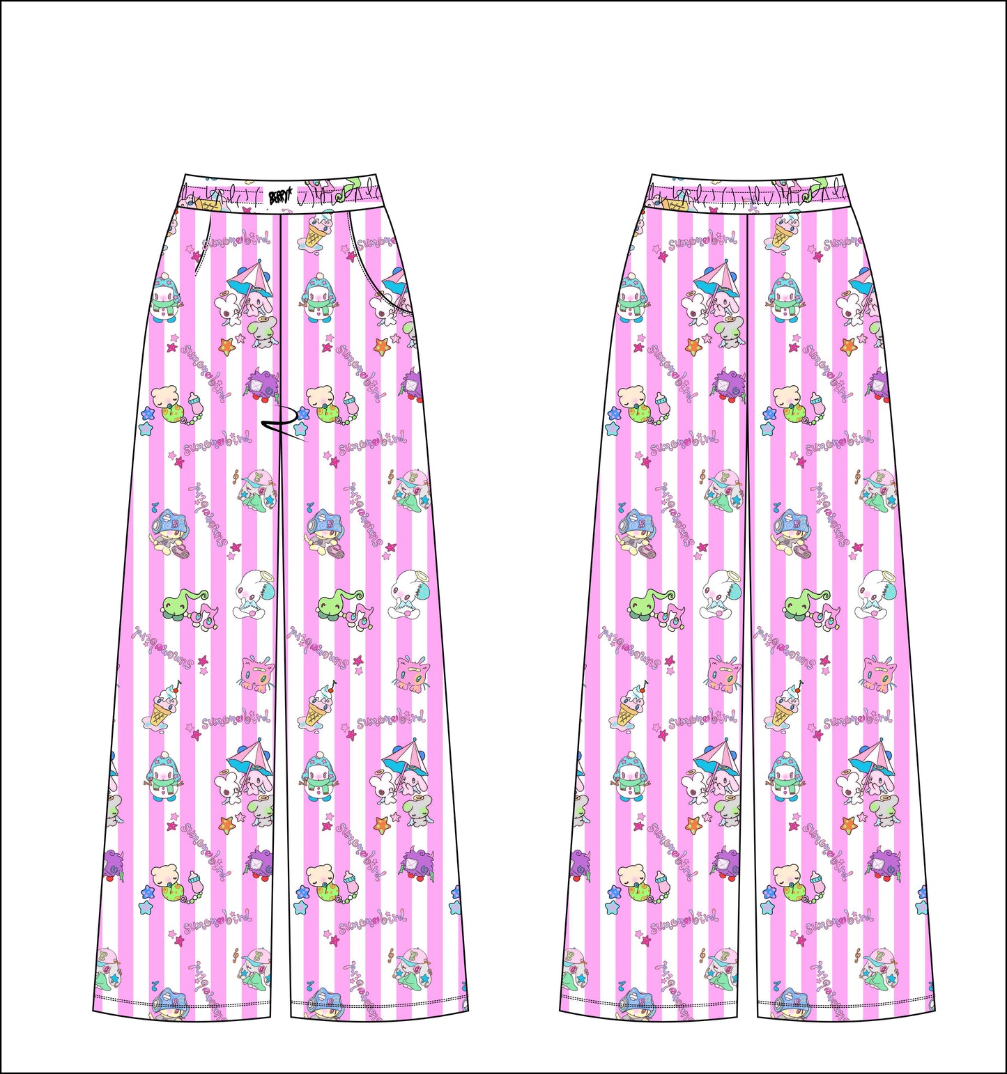 Pink striped cute doll pajama pants