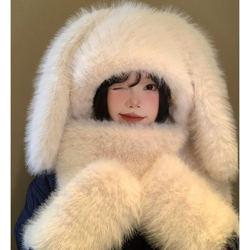 Cute rabbit ears, hat, scarf in one