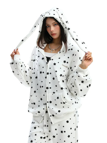 rabbit ears hooded sweatshirt pants two-piece set