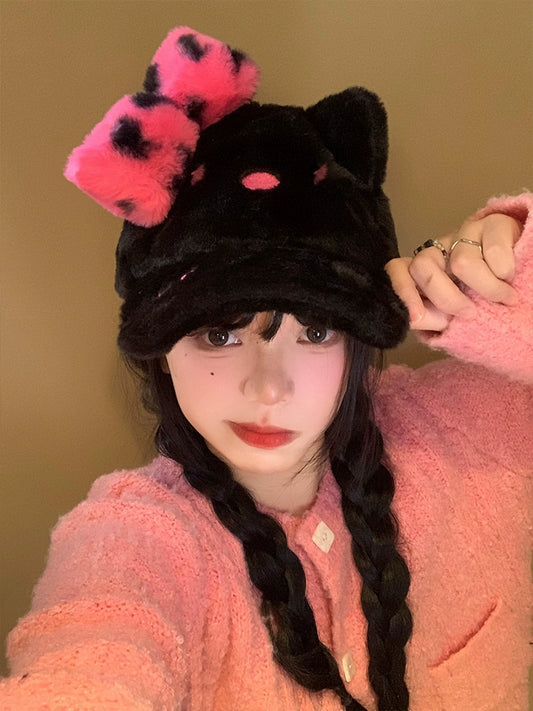 Black Pink Hello Kitty Plush Baseball Hat