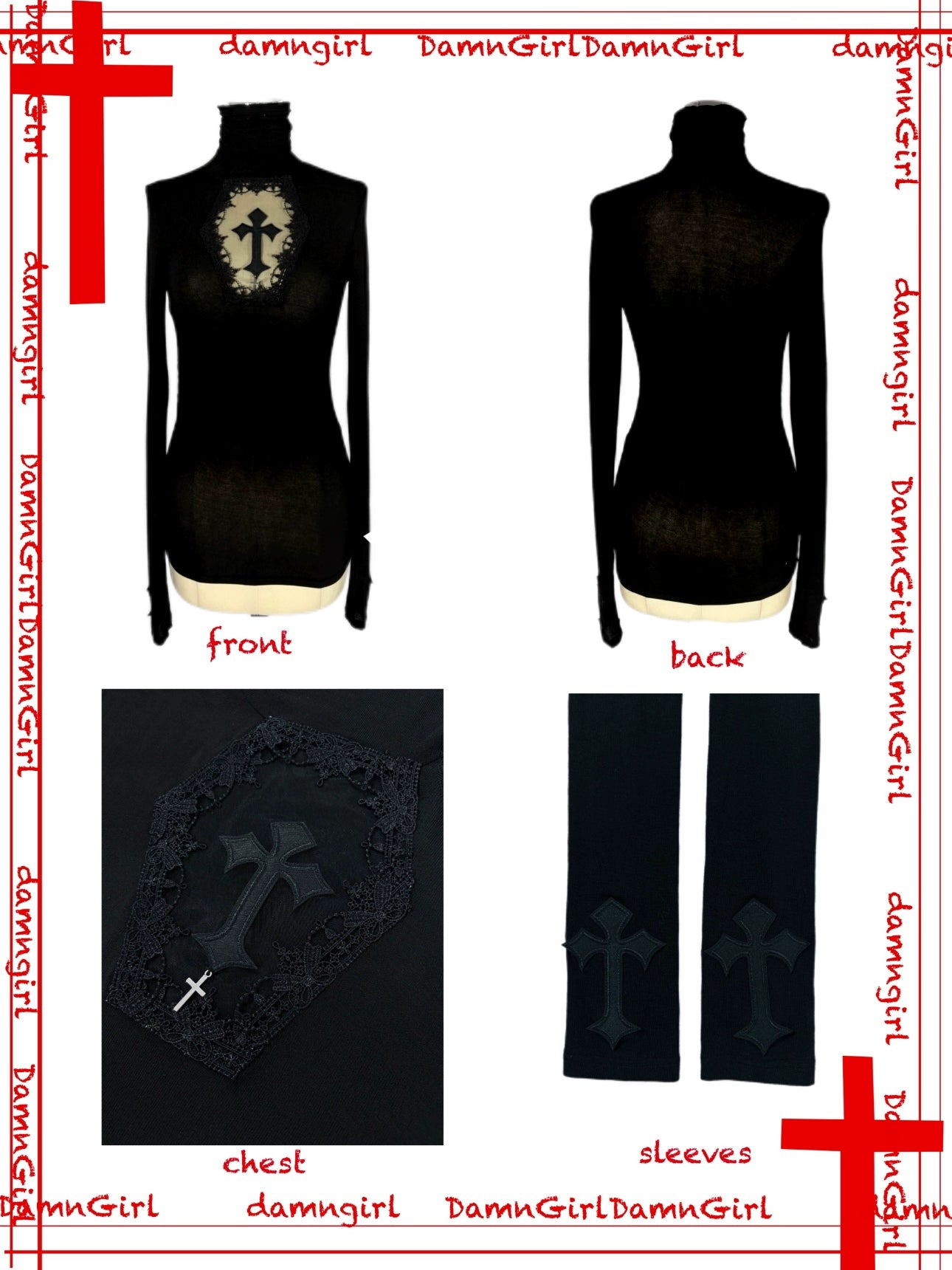 Dark Gothic Cross Hollow Micro Transparent High Neck Top