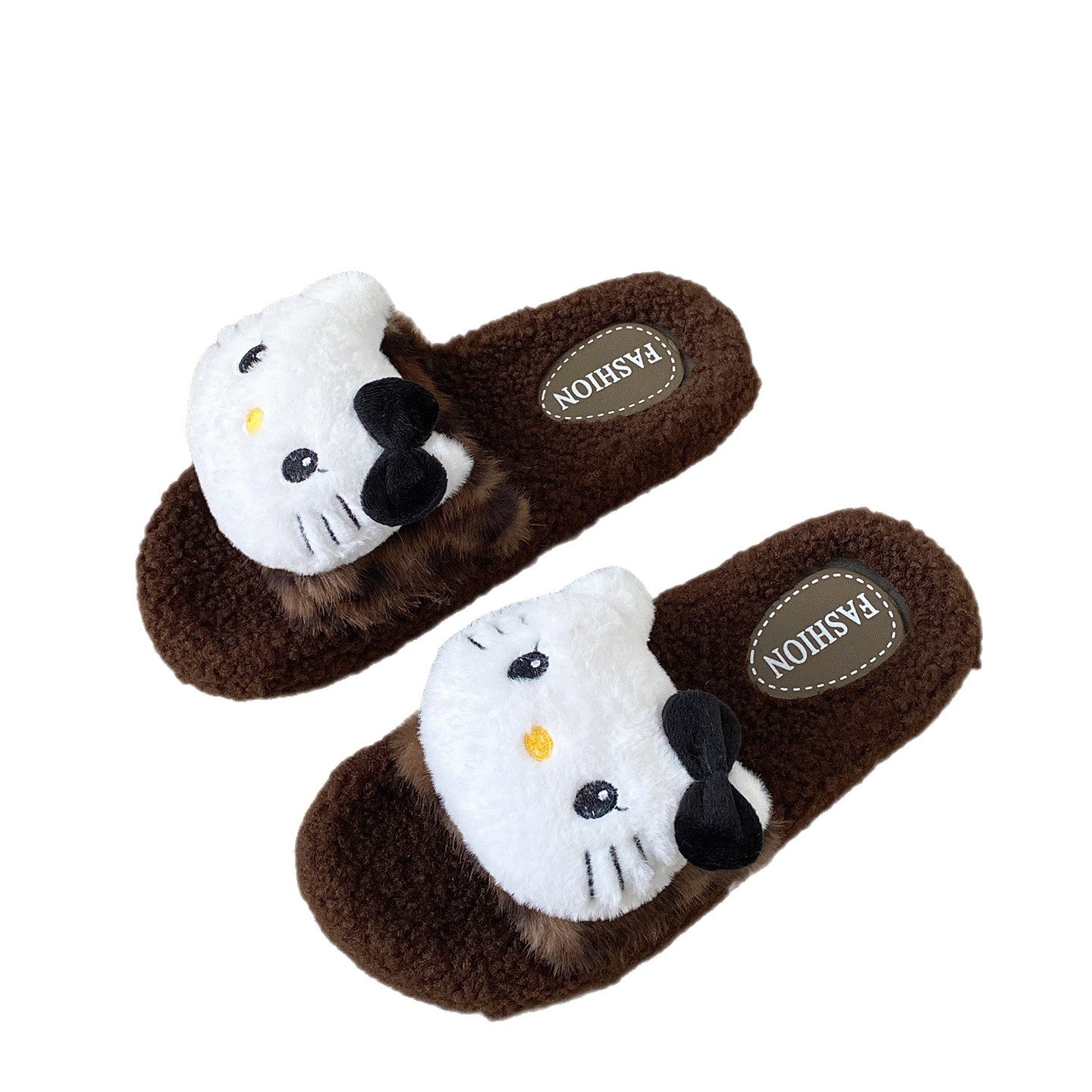 Brown Hello Kitty Plush Slippers
