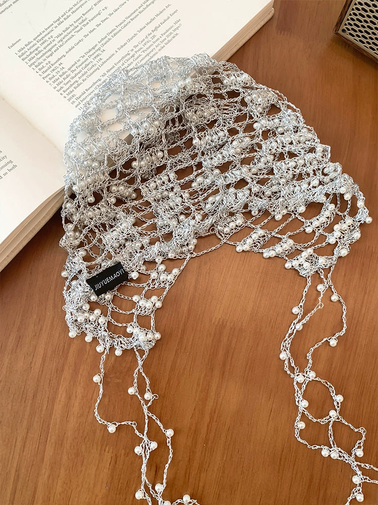 Handmade metal chain pearl hollow hat