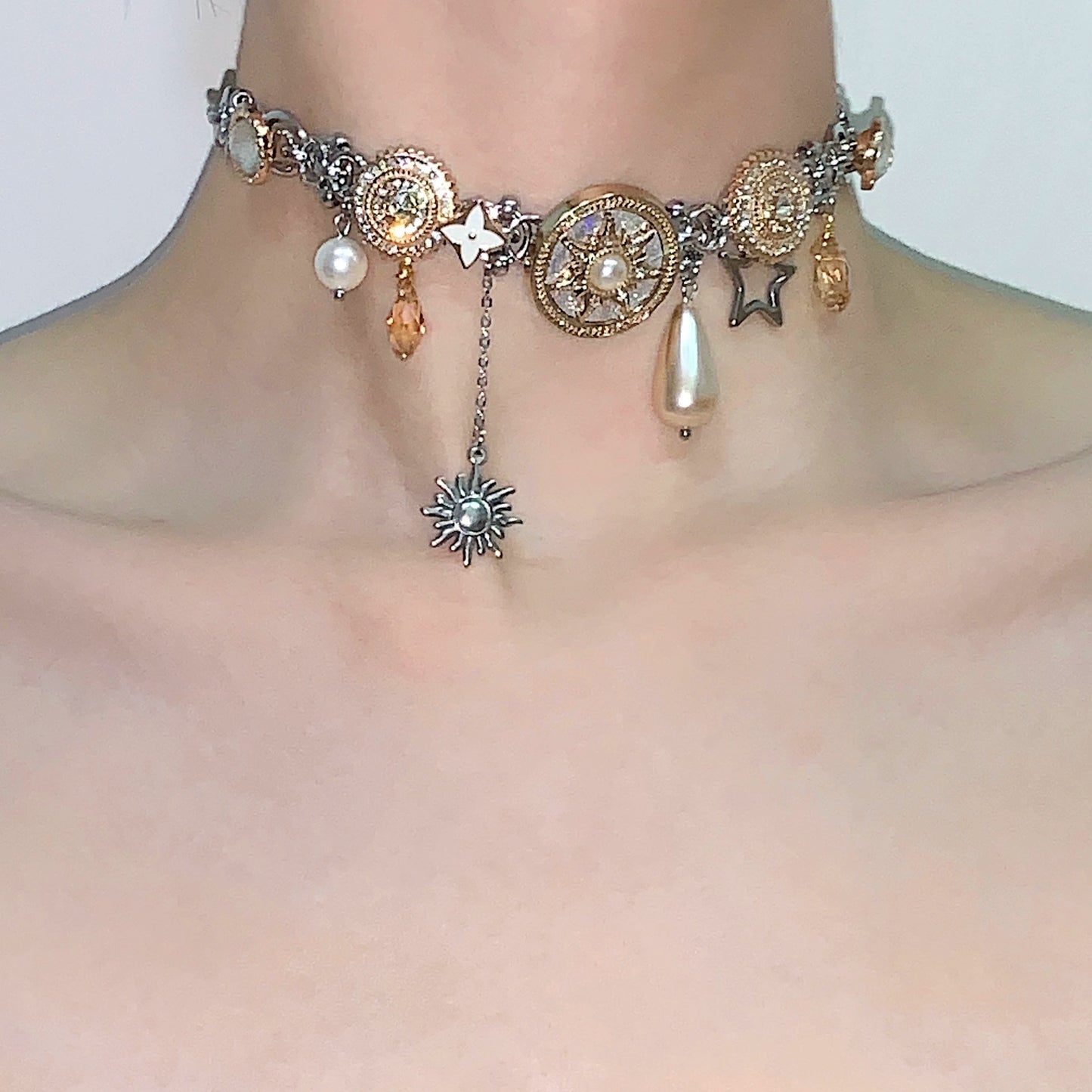 Athena 2.0 Gold Sun Button Titanium Steel Necklace