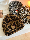 Kitty leopard print woolen hat