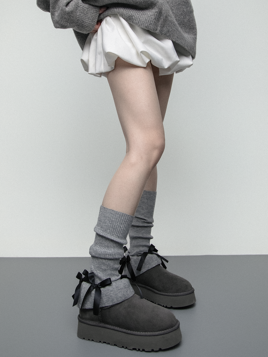 flower bud cute bow horn knitted socks