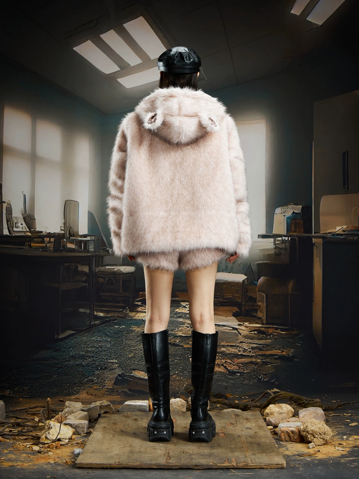 Imitation mink fur ear hooded star clip cotton zipper jacket