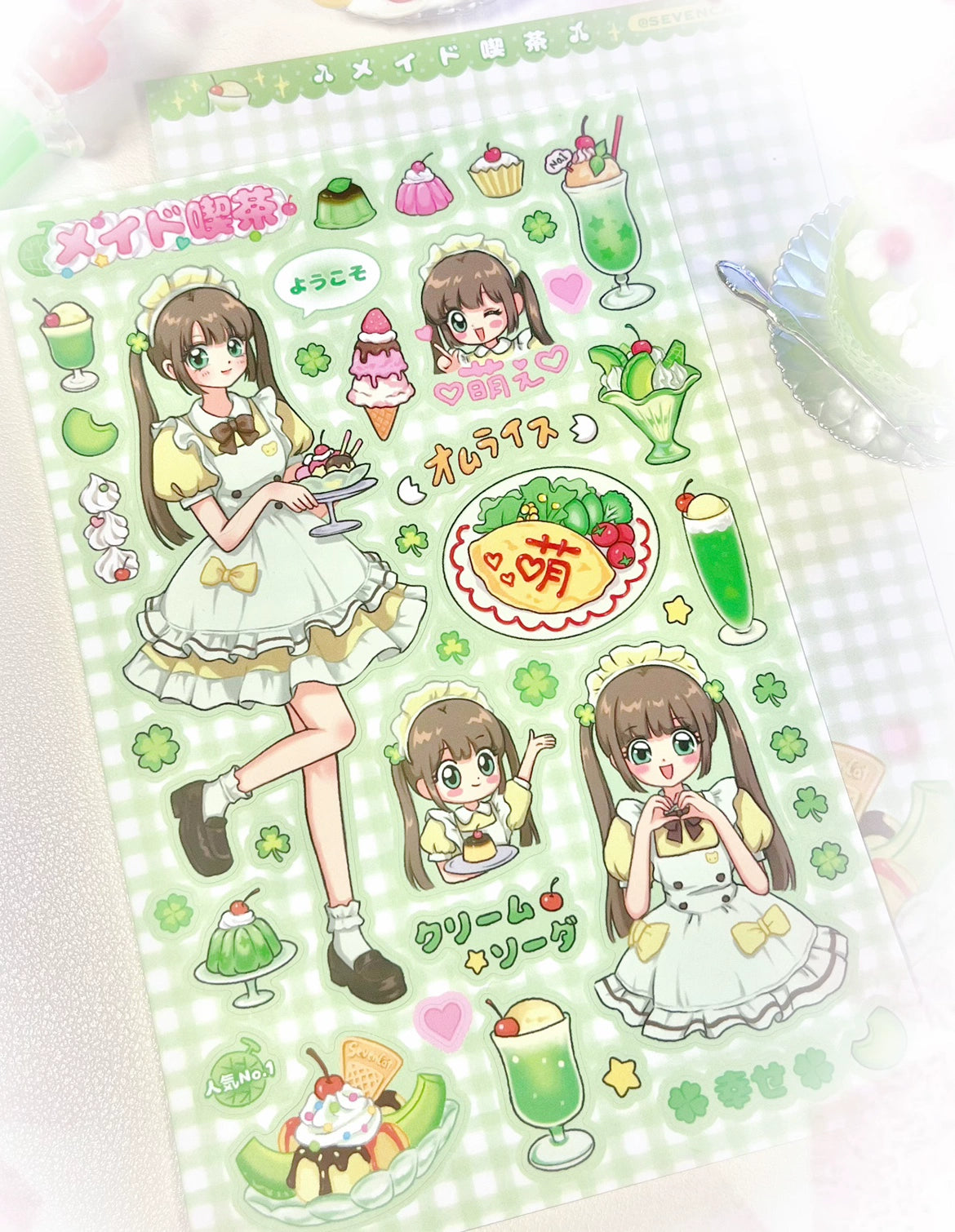 Maid Tea Shop Set Handbag Stickers Japanese Showa Card ID Photo