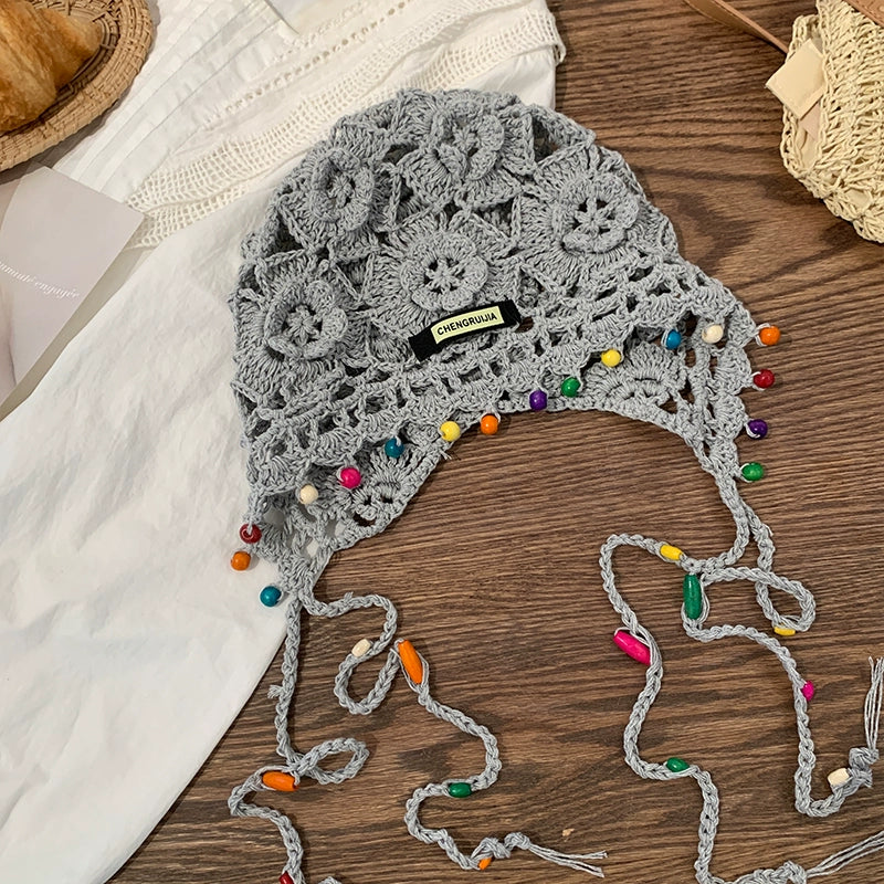 Hollow pearl tassel pendant headband cap