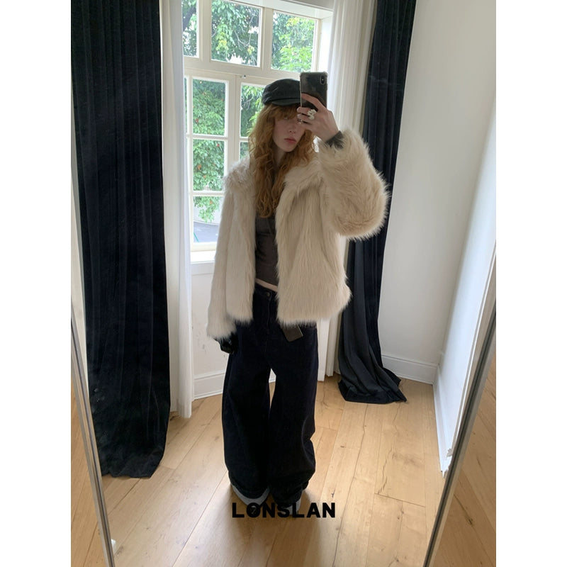 Collar long fur coat