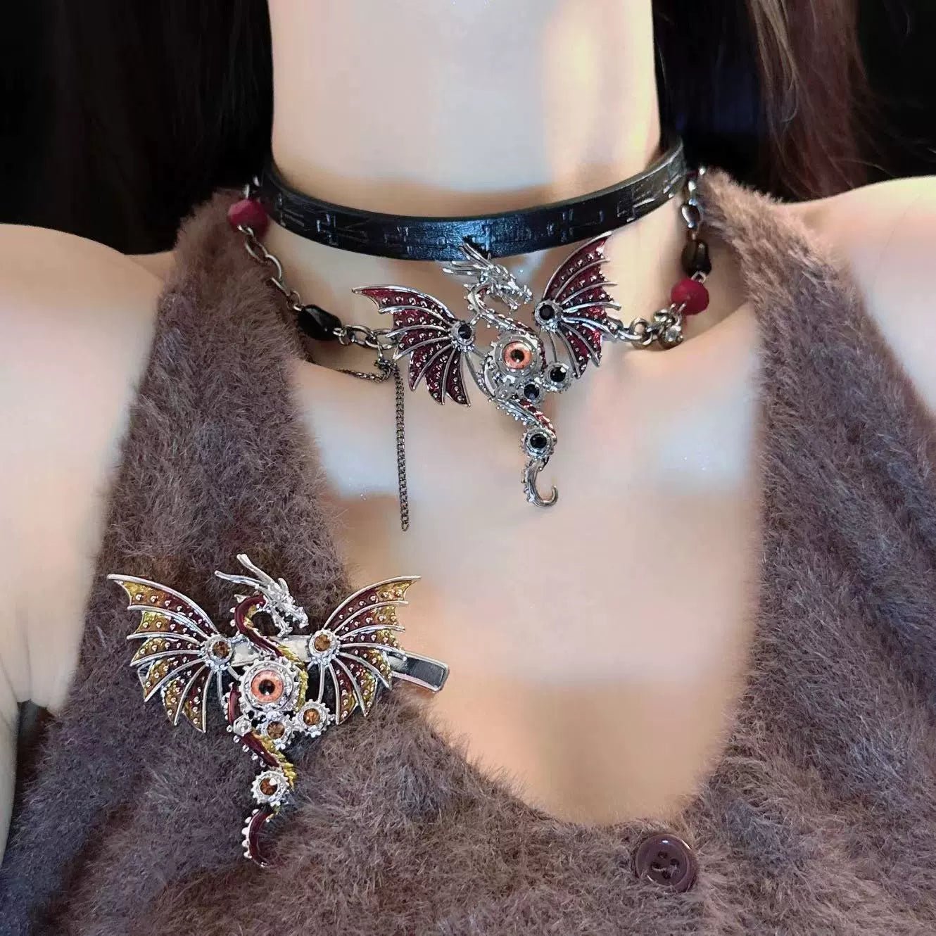 Y2K Heavy Industry Flying Dragon Relief Chocker Necklace