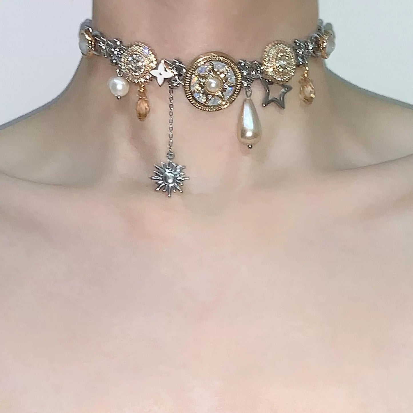 Athena 2.0 Gold Sun Button Titanium Steel Necklace