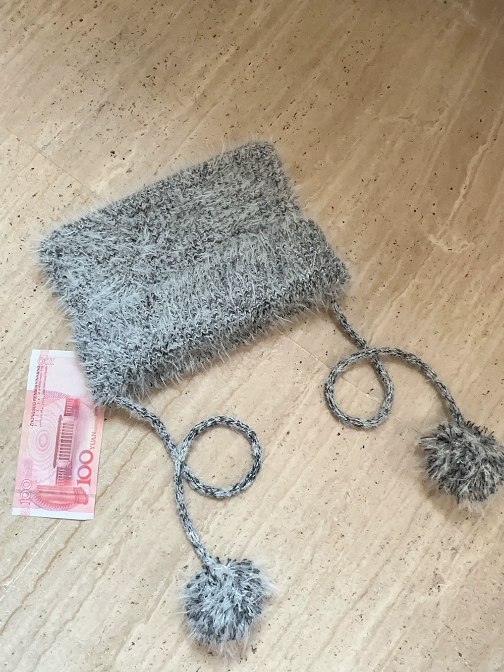 Imitation mink fur soft pink handmade fur ball cat ear hat scarf