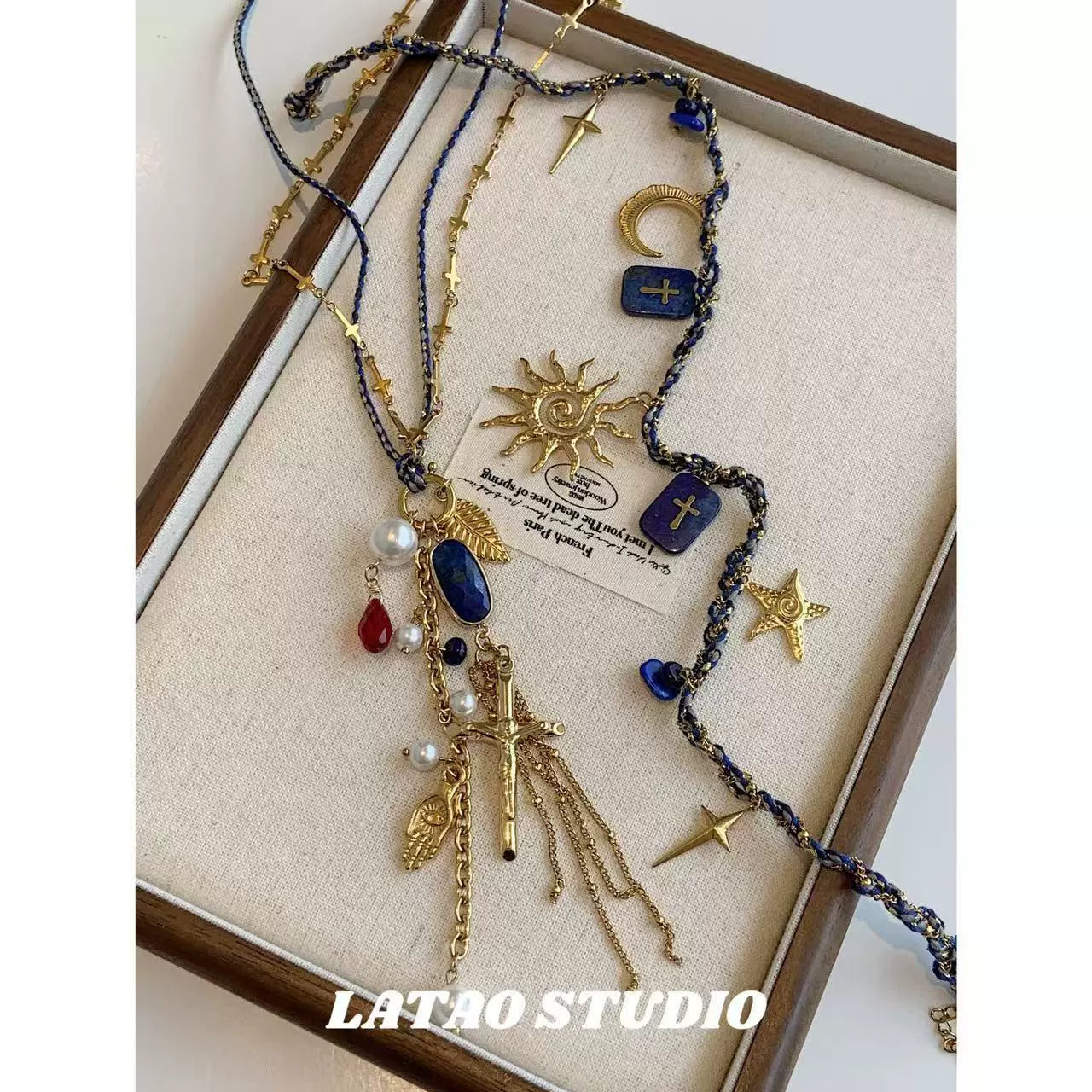Harley hand woven sun lapis lazuli necklace