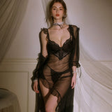 Asymmetric perspective lace mesh dress lingerie