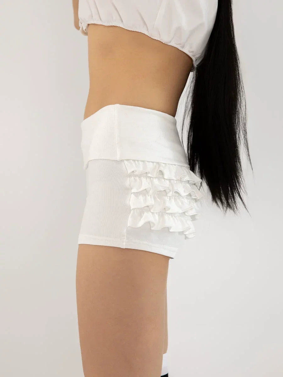 Flip up collar lace shorts