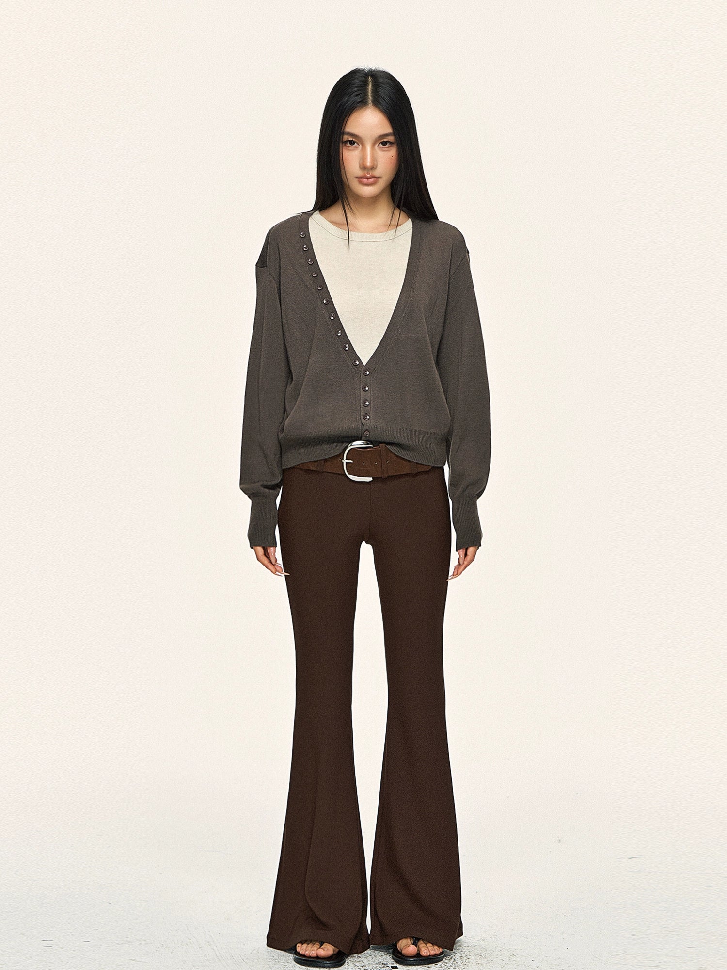 Retro V-neck cardigan vest two-piece set