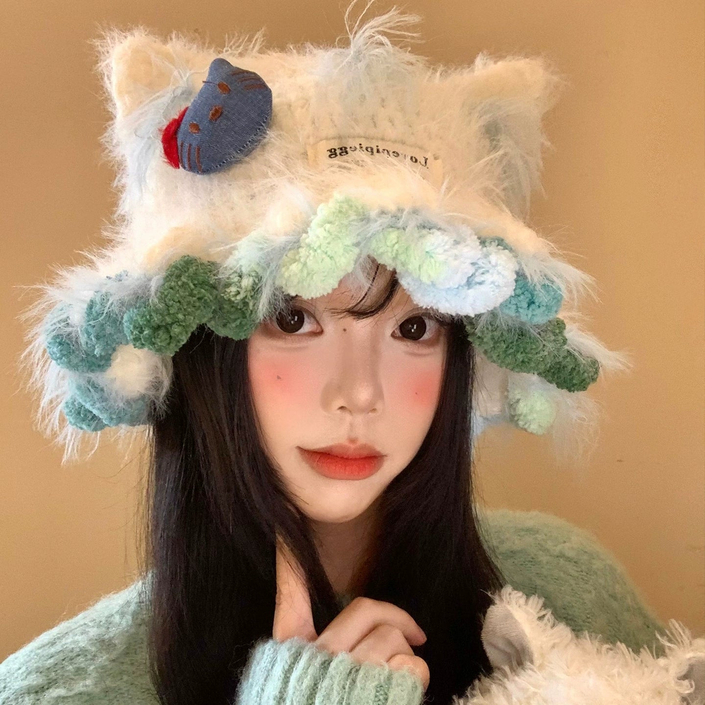 Cute Kitty Cat's ears (Steamed cat-ear shaped bread) Plush Knitted Hat