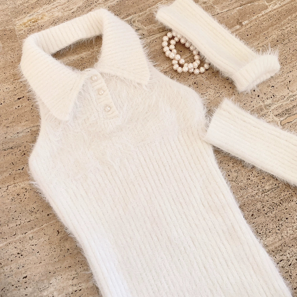 Imitation mink fur knitted sweater dress